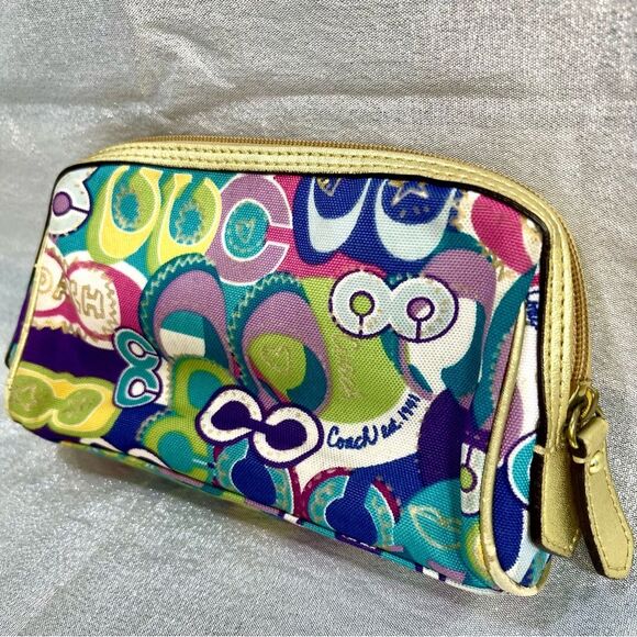 COACH Signature Poppy C Multicolor Make Up Cosmetic Case Pouch - Picture 1 of 6